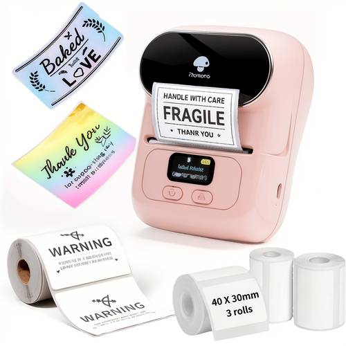 label printer m110 barcode printer wireless portable thermal label maker for product address small home for phone tablet with 100pcs labels lake blue