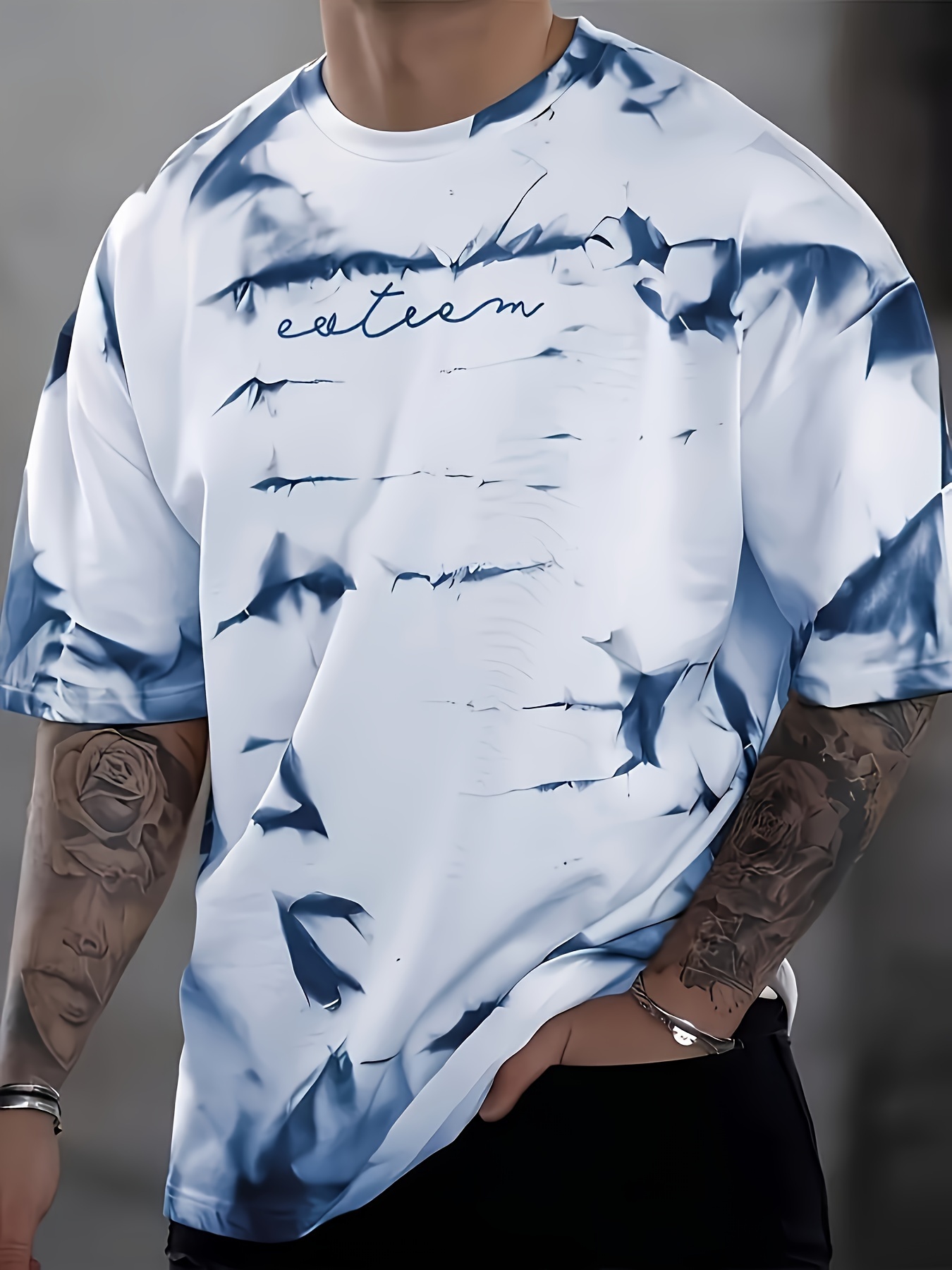 Plus Size Men's 3D Printed T-Shirt - Breathable Polyester, Casual Street Style with Dynamic Bird & Ink Design, Crew Neck, Short Sleeve - Ideal for Summer, Plus Size Shirts, PLUS SIZE