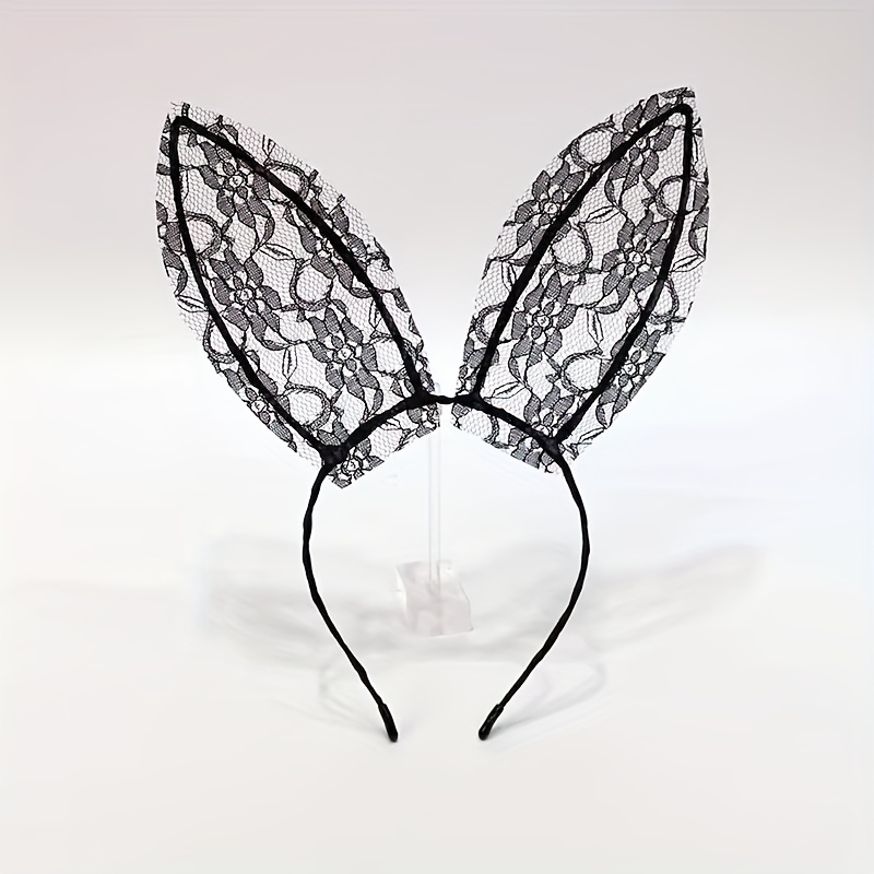 TEMU 1pc New Lace Bunny Ear Headband, Cute And Accessory Veil Headpiece, Suitable For Halloween, Christmas, Easter Party Decorations, Sexy Accessory