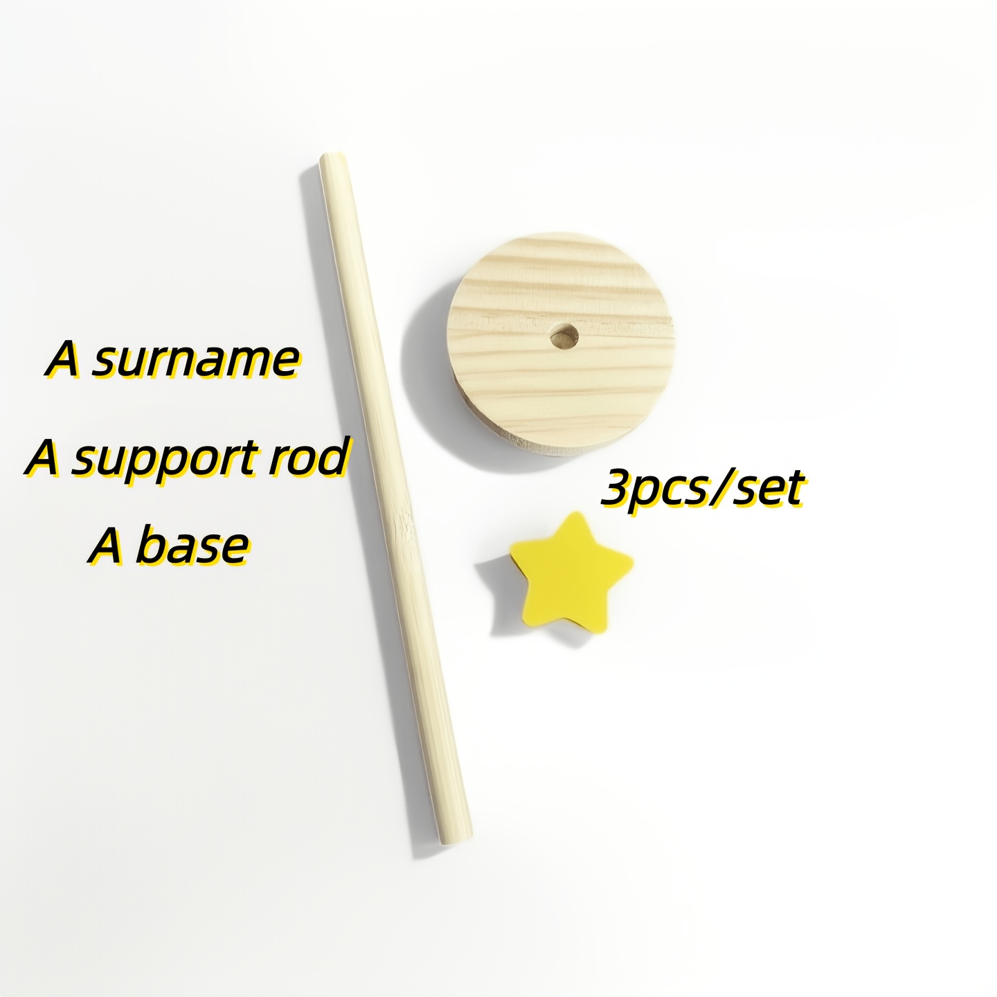 TEMU 3pcs/Set (Une Base, Un Poteau de Support, Une Étoile) Support de Rangement en Bois d'Étoile pour Accessoires Cheveux - Organisateur de Bureau en
