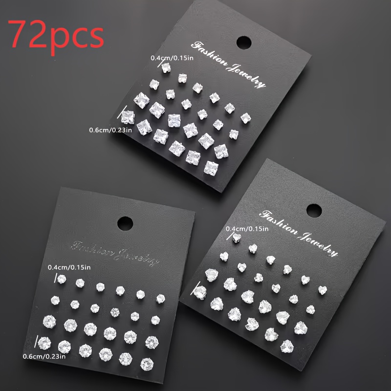 TEMU 36/24/12 Pairs Women's Fashion Geometric Heart-shaped, Hexagon, Square Couple Earring Sets, Classic All-match Style Stud Earrings, Suitable For