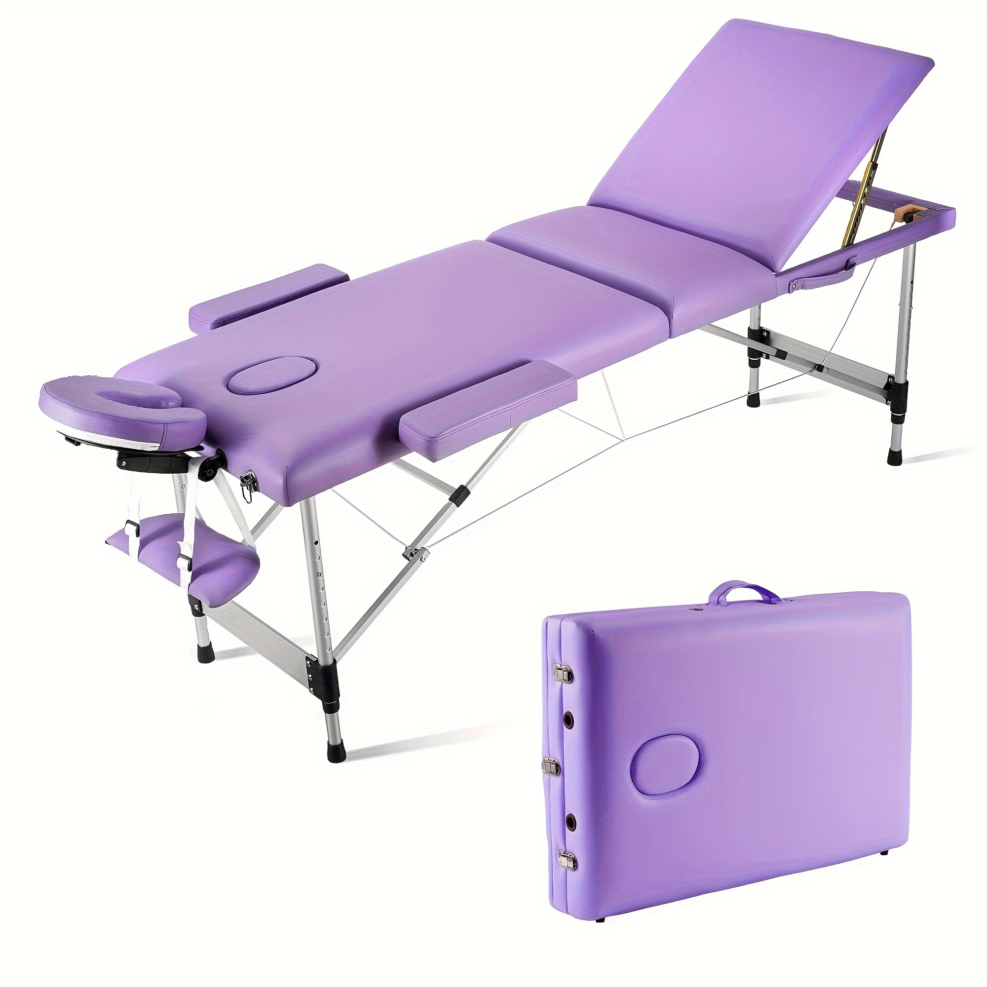 

Portable Massage Table Upgraded 2" Sponge, Height Adjustable Aluminum Massage Bed With Headrest, Armrests And Carry Bag, Professional Massage Tables For Spa, Salon, Tattoo Macaron Purple