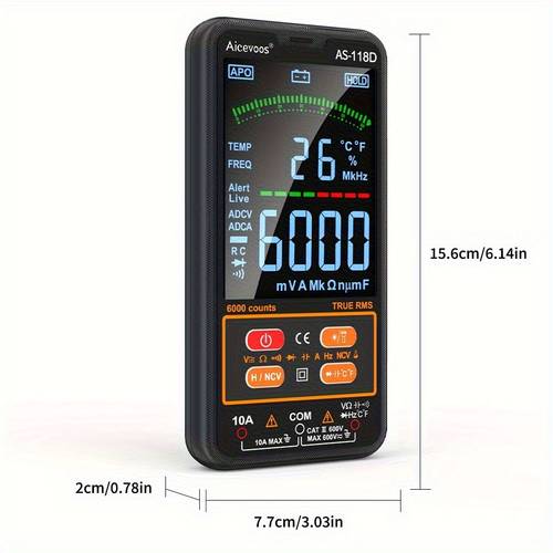 multimeter auto ranging voltmeter electrical tester measures voltage current continuity duty cycle temperature frequency