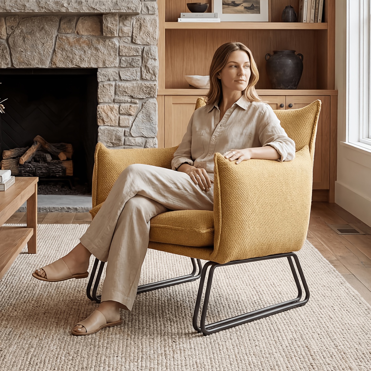 Modern Dining Chair with Thick Cushion and Metal Legs