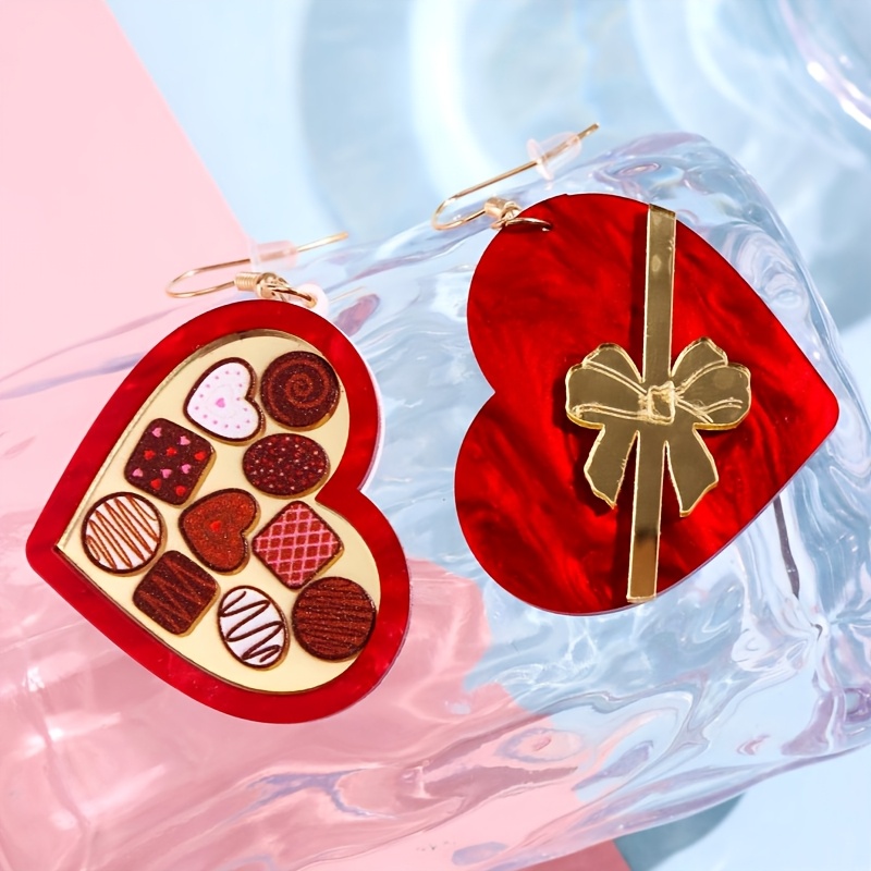 

Pair Of Creative Red Gift Box Earrings, Cute And Valentine's Day Jewelry, Holiday Gift For Female Friends