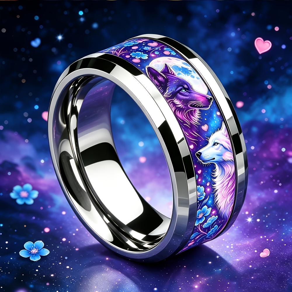 Romantic Dreamy Double Wolf Guardian Couple Ring