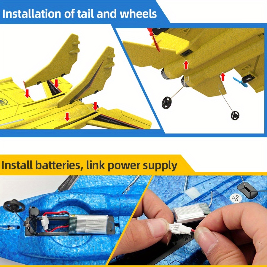 RC Aircraft, 2.4GHz Remote Control, Easy To Fly, Remote-controlled Glider, One Click Control Of Lights, Suitable For Children, Adults, Beginners (red, Blue, Yellow)
