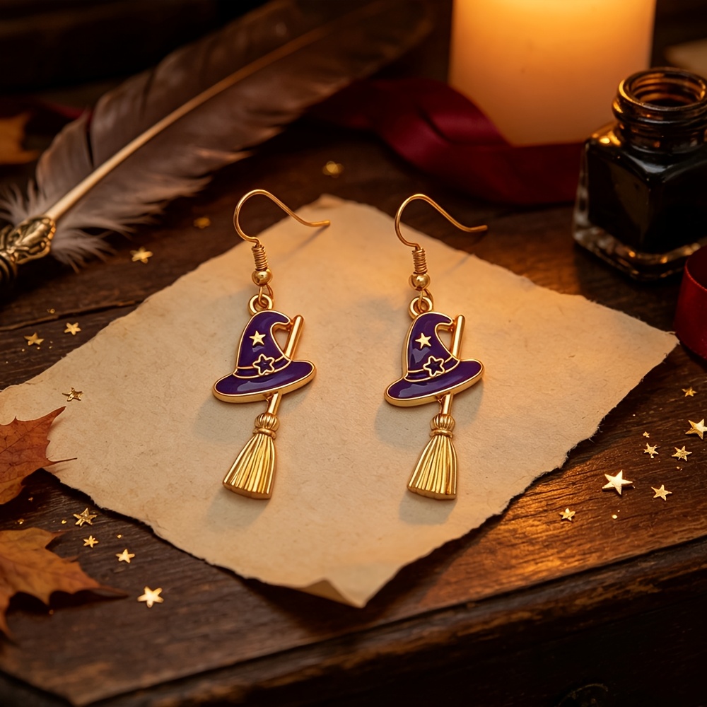 TEMU Pendientes colgantes de cepillo de escoba con de dos colores /negro, adiciones de cosplay navideñas para mujeres, regalo de Halloween