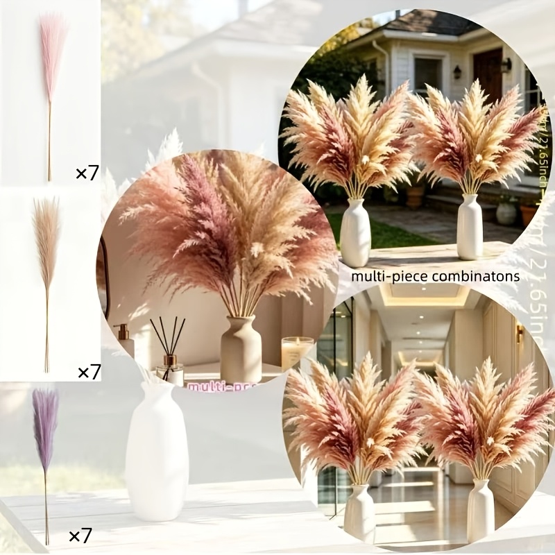 TEMU 21pcs Bohemian Style Artificial Reed Heads In Pink   Beige   Reddish Brown | Suitable For Wedding Decor, Home Decor, Bridal Bouquet Decor, Vase