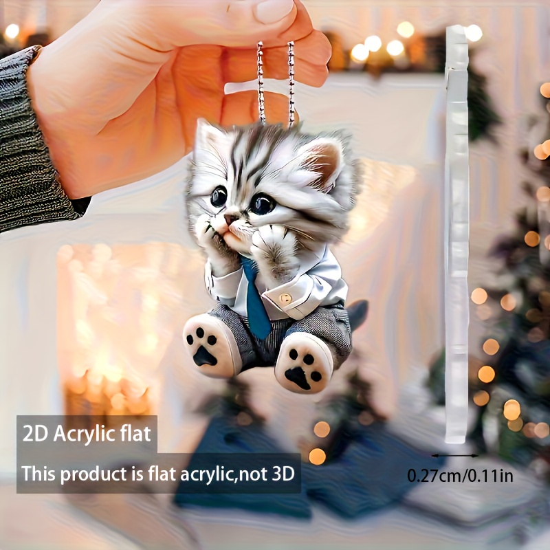 [2d Flat] [2d Flat] 2d Acrylic Cartoon Cat Car Ornament Keychain Pendant - Colorful, Durable, And Lightweight - Perfect Christmas Gift Or Accessory For Cat Lovers