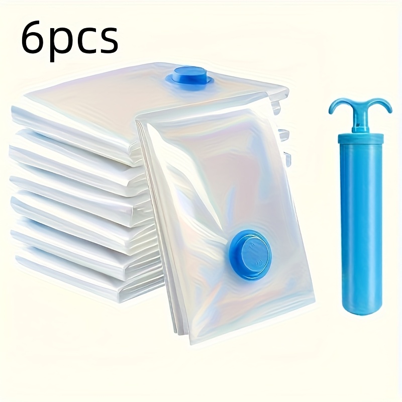 TEMU 6pcs Vacuum Storage Bags With 1 Hand Pump, / (4pcs) Vacuum Storage Bags Without Hand Pump, Portable Plastic Travel Bag Clothes Storage Bags For