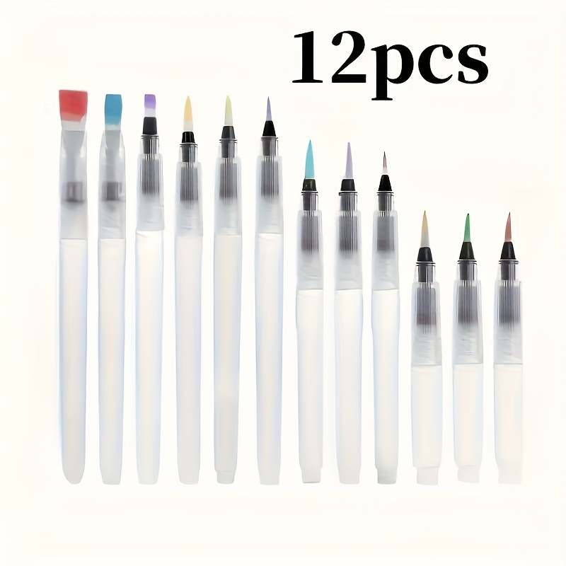 Image of 12pcs Watercolor Pen Set - Easy To Refill, Beginners And Artists With Watercolor Brushes