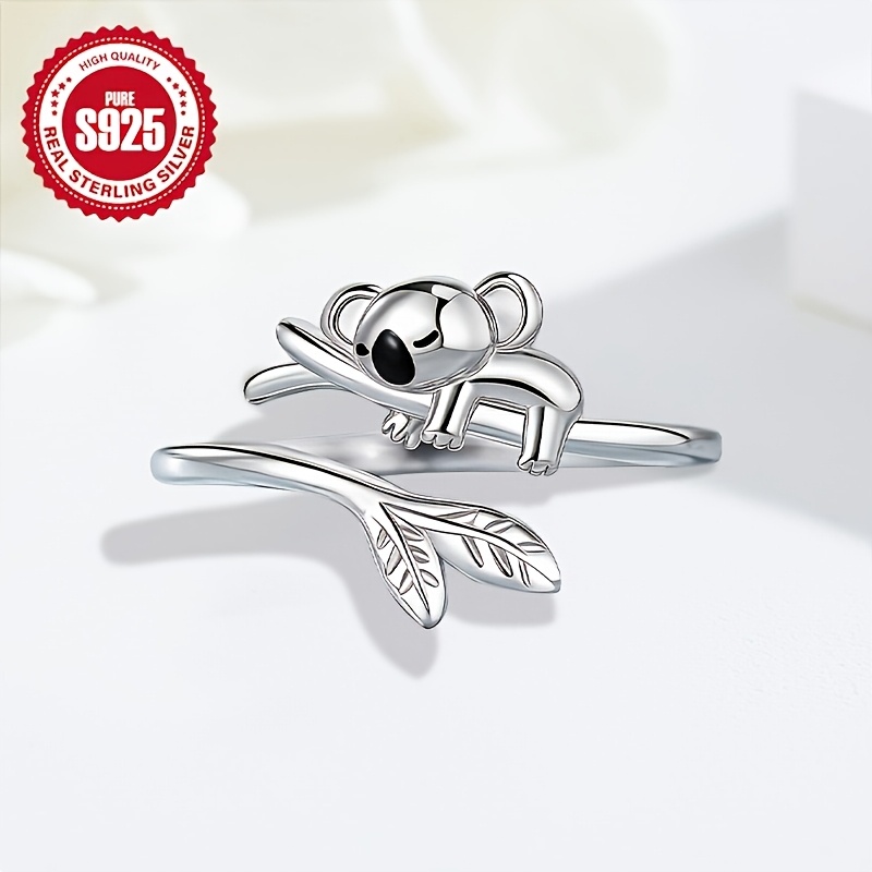 Women's S925 Silvery Koala Adjustable Ring
