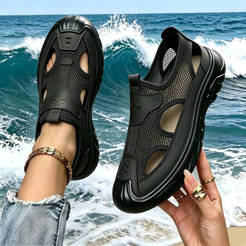 2026 New Summer Breathable Men s Closed-Toe Sandals Hollow Mesh Hole Shoes Outdoor Lightweight Non-Slip Sports Casual