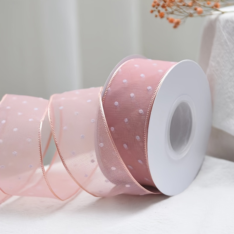Image of 1 Roll 900cm Flocked Polka Dot Ribbon Handmade Bouquet Gift Packaging Ribbon Bow Diy Material