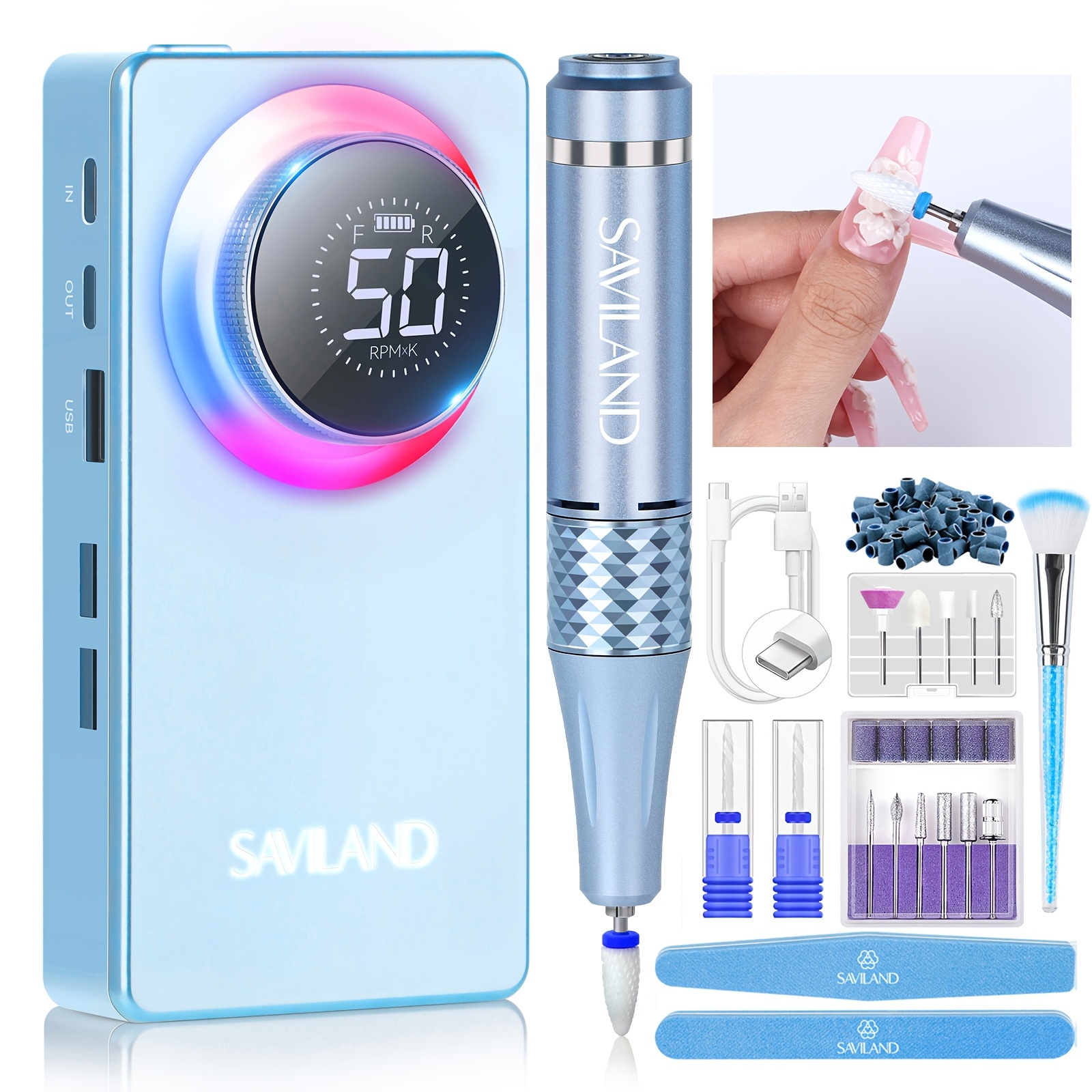 

Saviland Electric Nail Drill: 50000 Rpm Nail Drill For Acrylic Nails Rechargeable Portable Nail Electric Cordless Nail Drill With Ceramic Drill Bits For Manicure Nail Salon