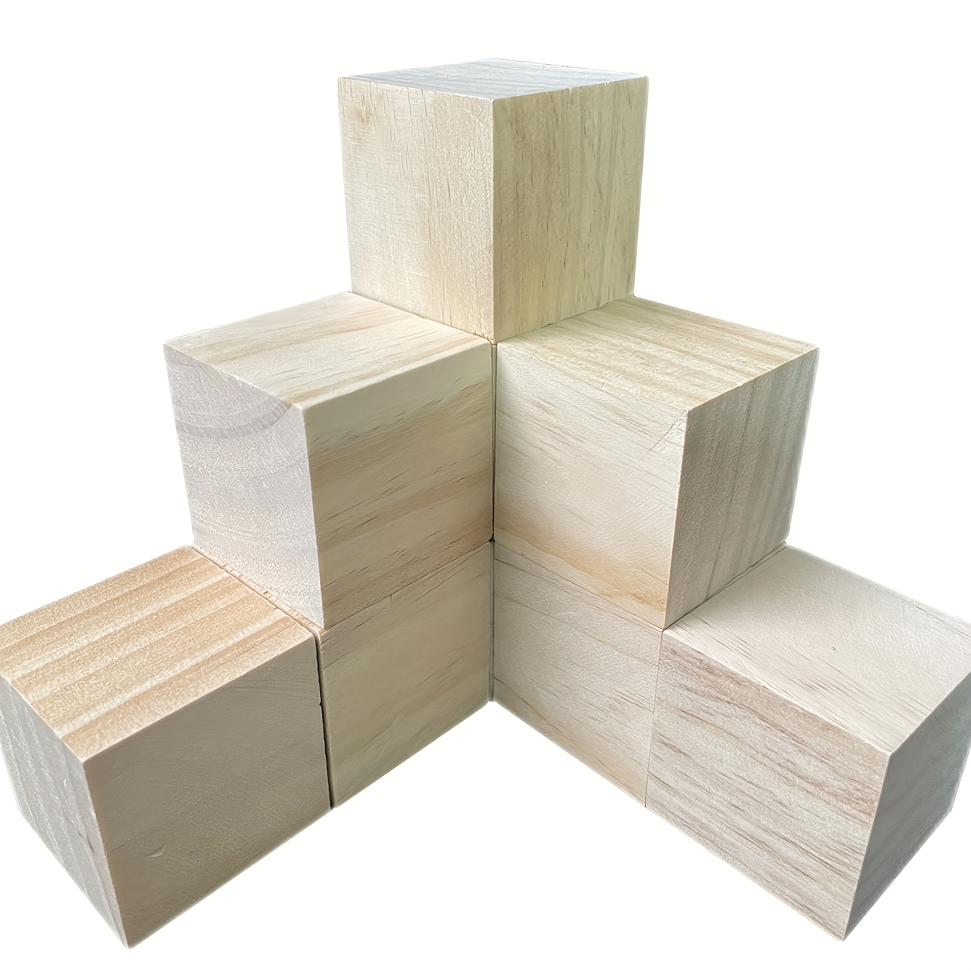 

Lot de 8 cubes en bois brut - Blocs carrés en bois naturel de 2 pouces pour loisirs créatifs, projets artistiques et pyrogravure