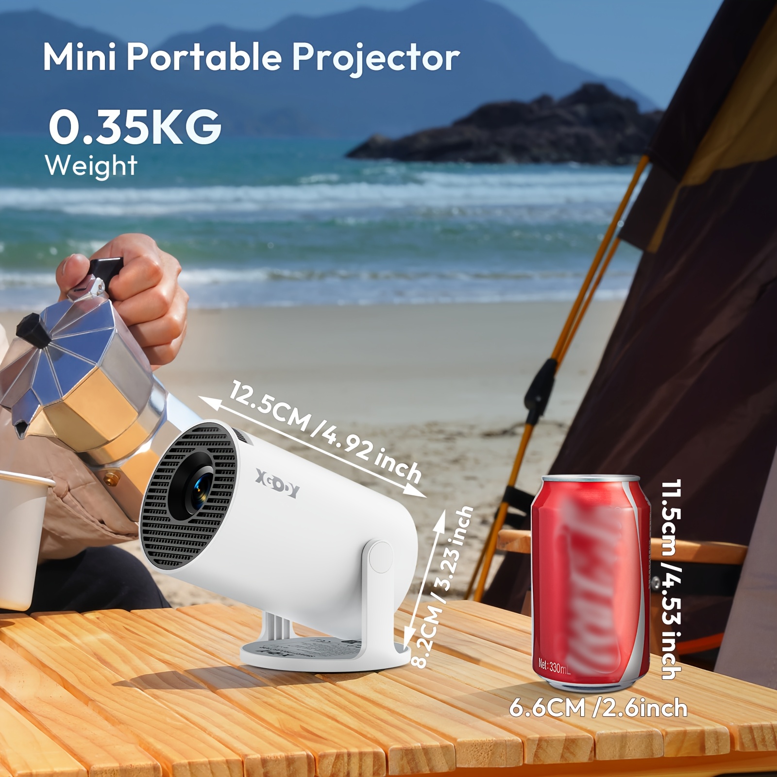 Projecteur Compact XGODY avec Android 11, Double Wifi6, Luminosité de 260 ANSI Lumens, Résolution HD Locale 1280X720P, Compatibilité 4K, Fonctionnement Silencieux, Utilisation Facile à Une Main et un Angle de Projection Polyvalent de 180°, Idéal pour les Configurations Home Cinéma