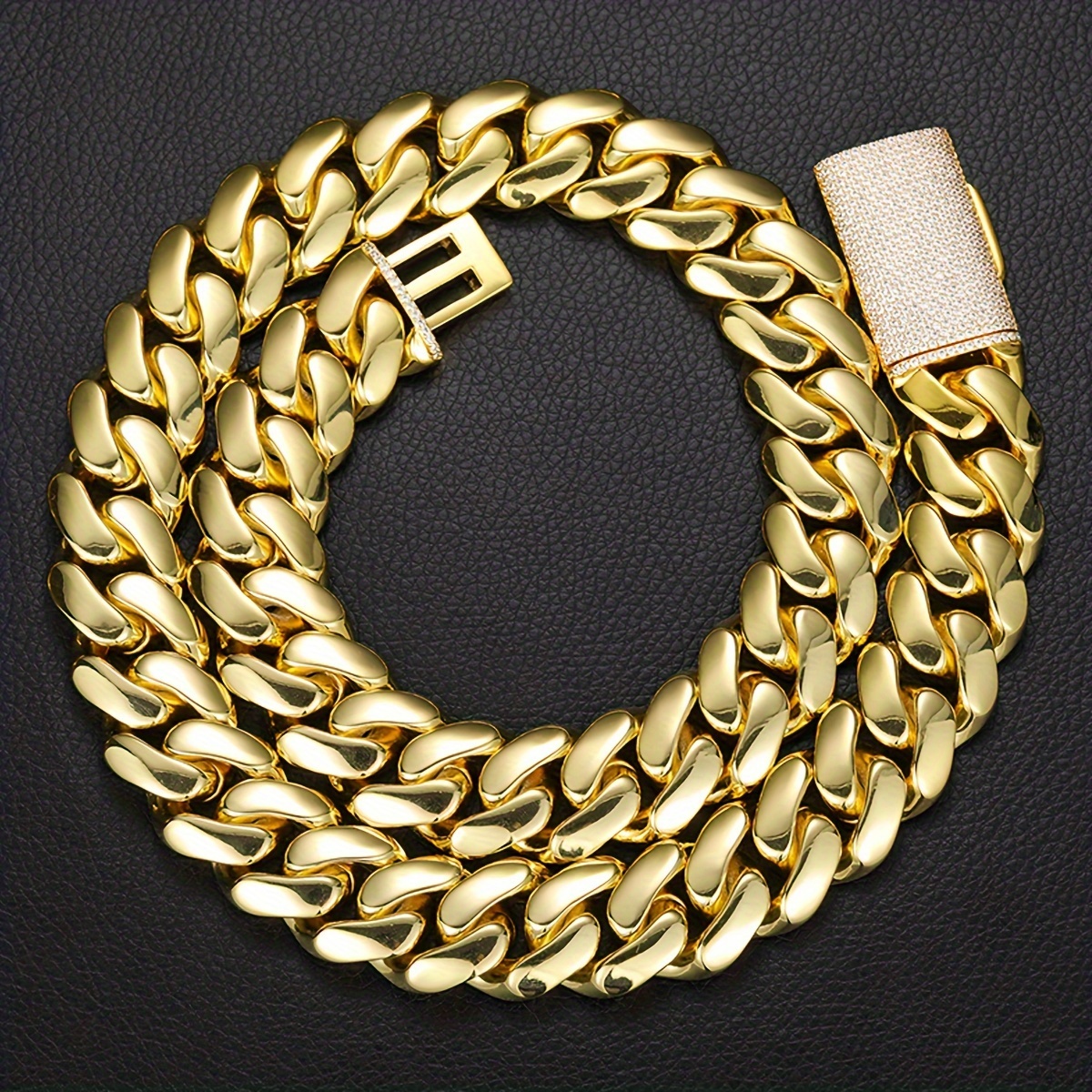 

Mens Stainless Steel Cuban Chain Fashion Golden Necklace Bracelet 8mm/10mm/12mm/14mm/18mm/20mm/22mm Width And 7.5 Inch To 30 Inch Length Optional