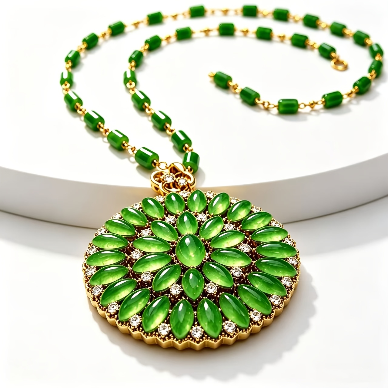TEMU 1pc Green Sunflower Pendant Necklace, Imitation Jade Green Exquisitely Inlaid Clavicle Chain, Fashionable And Versatile Light Luxury Clothing