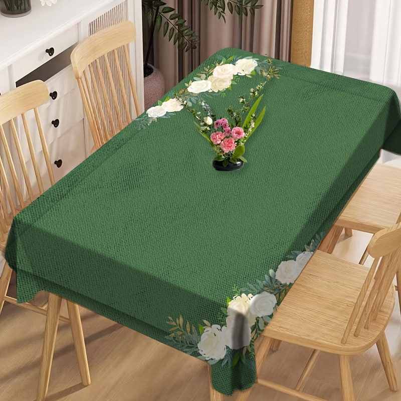 

Square Polyester Tablecloth With Floral Print - Machine-woven, Water And Oil Resistant For Dining, Patio, Picnic, And Home Decor - 1pc