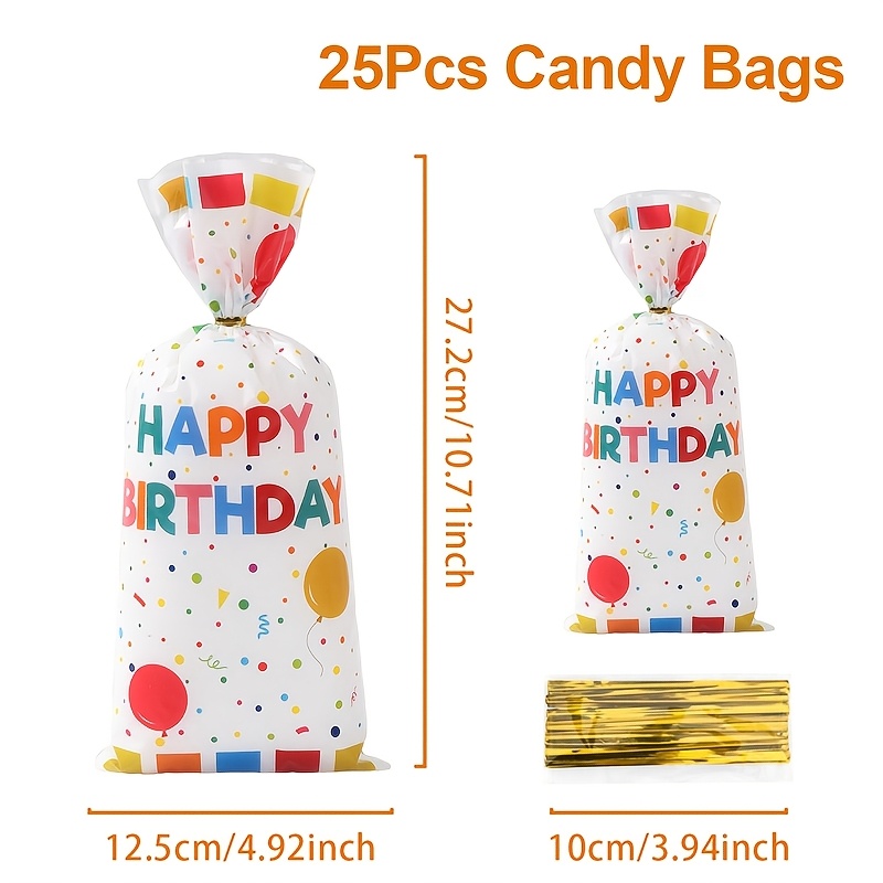 TEMU 25/50/100pcs Colorful Polka Dot Balloons & Confetti Birthday Gift Bags With Happy Birthday Text - Durable Plastic Party Favor Bags For 1st