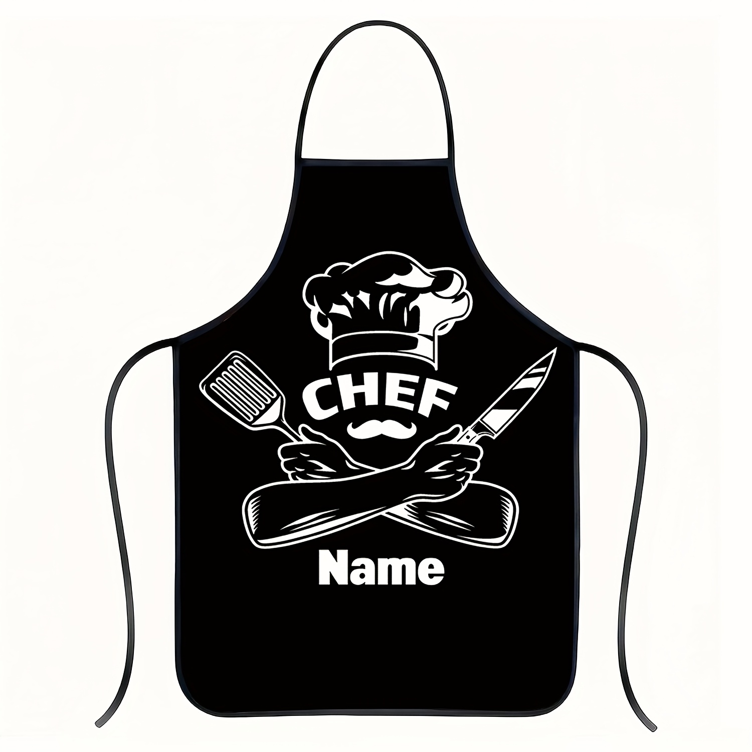 Image of 1pc Custom Name Edge Trim Men's Apron, Father's Day Gift, Polyester Chef Apron, For Painting, Cooking, Baking, Gardening & Waiter Use, Personalized Kitchen Restaurant Household Apron