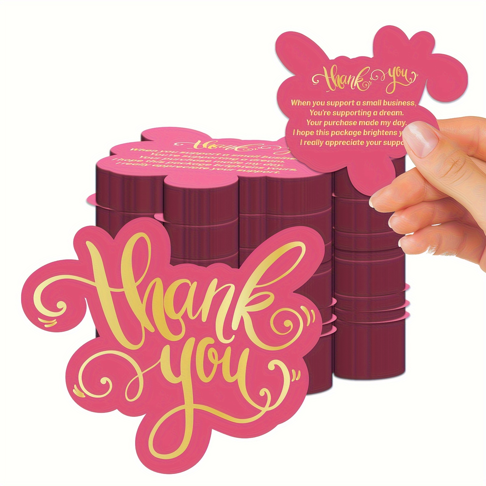 

60pcs Pink Thank You Cards For Small Businesses - Double-sided, Matte With Insert Notes For Online Retailers & Shops