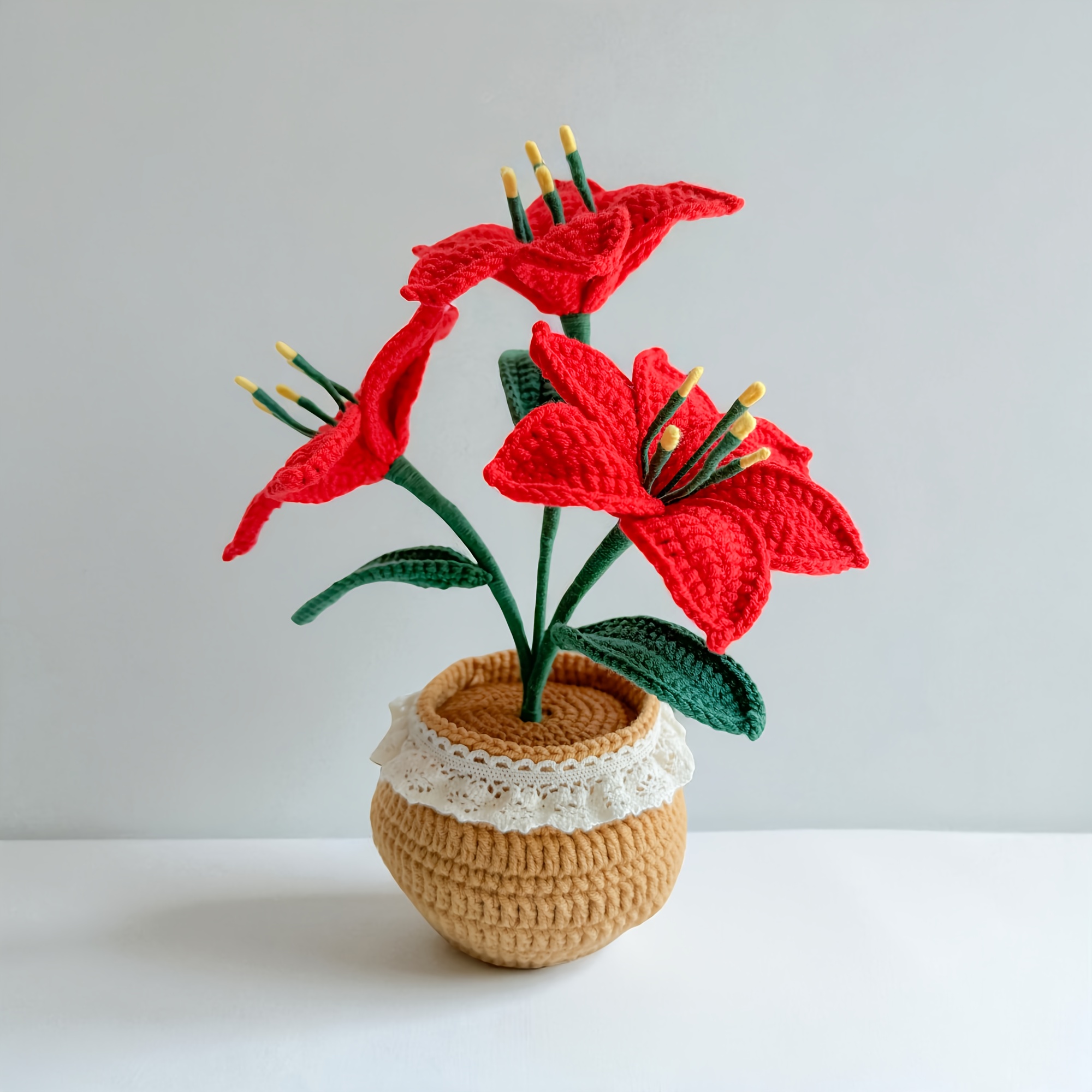 TEMU Hand-knitted Crochet Artificial Christmas Flower Potted Plant