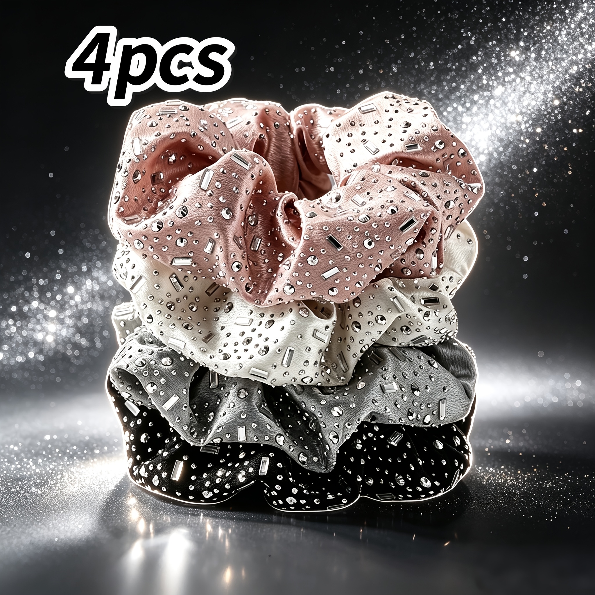 TEMU Set da 4 elastici per capelli premium con strass a fascia larga per code e , accessori per capelli lussuosi e scintillanti