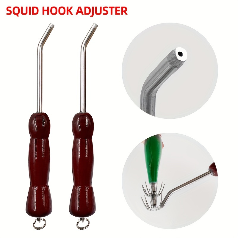 

Premium Squid Jig Hook Adjuster - 304 Stainless Steel & Wood Handle, Reshaping Bent Fishing Hooks