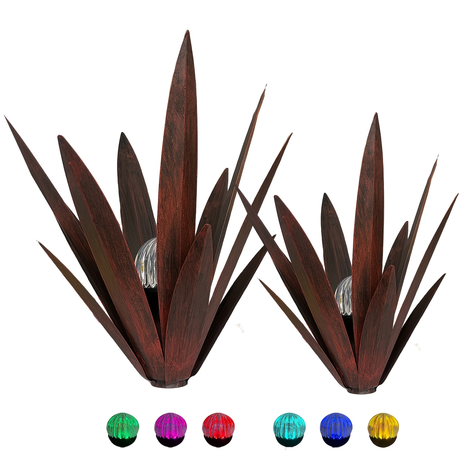 TEMU 2pcs Metal Agave Solar Outdoor Lights - Solar Lights Feature Automatic , Outdoor Garden, Lawn, And Courtyard Statue Decoration, Great Gift For