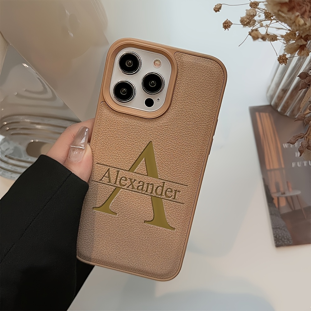 TEMU Personalized Phone Case For Iphone 17 16 15 14 13 12 11 Pro Max Customized Initials Name Luxury Laser Engraving Soft Leather Shockproof Diy