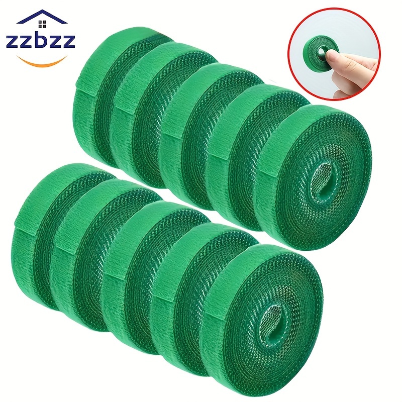 

10pcs Green Nylon Floral Tapes & Wraps - Reusable Adjustable Plant Cable Ties For Growth, Strong Handle, 39.4 Inches/roll