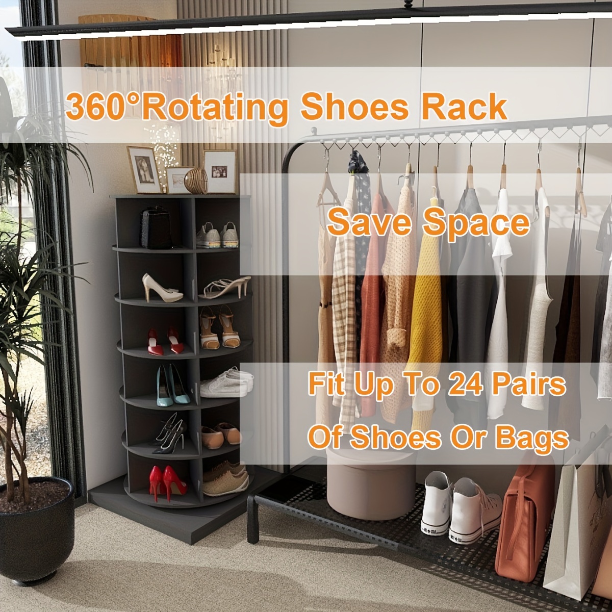 

360° Rotating Shoe Rack Display Cabinet, 6-tier Storage Tower, Stable And Sturdy, Fits Up To 24 Pairs Of Shoes, For Living Room, Entrance Hall And Bedroom