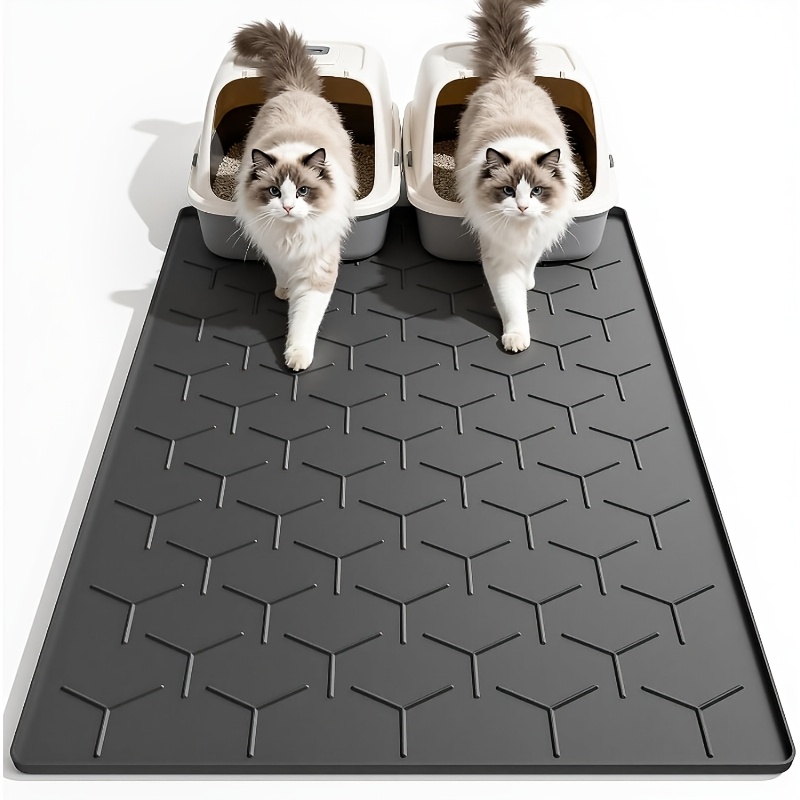 TEMU Tapis Lavable 3-en-1 en Silicone pour Litière et Nourriture de Chat - Protecteur de Sol XXL Adapté aux Chats, Tapis -Dérapant pour Nourriture