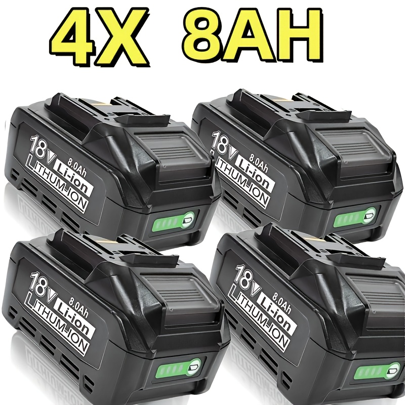 TEMU Pack de 4 batteries de remplacement 18V 8.0Ah pour Makita, batterie 18V, batterie de remplacement lithium-ion 18V 8000mAh avec indicateur LED