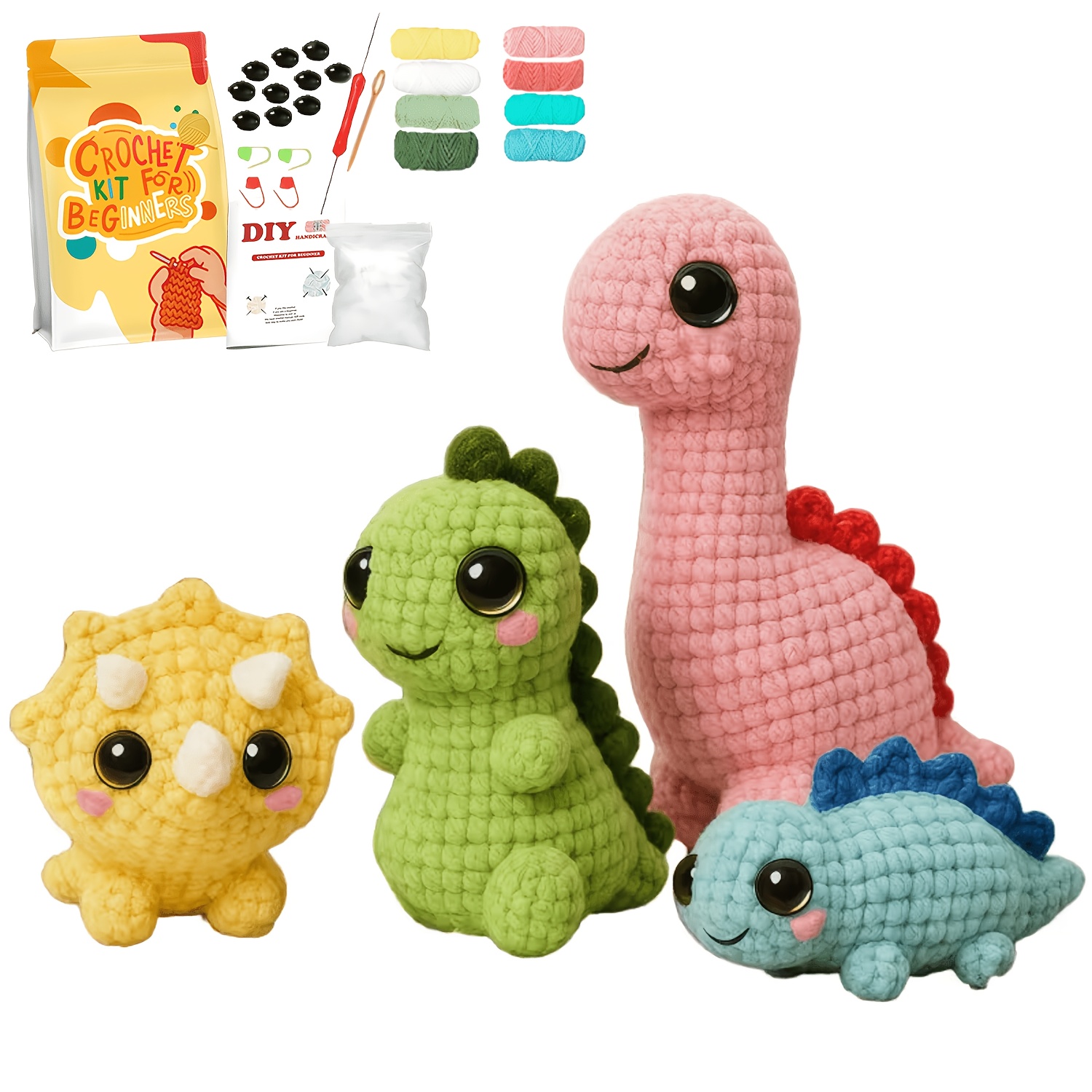 TEMU 4-teiliges Häkelset für Anfänger, Häkel-Tier-Set, Häkel-Starterset Ostergeschenk mit Häkelnadeln, Garn, Schritt-für-Schritt-Anleitung Video,