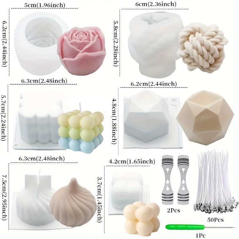 TEMU Complete Silicone Candle Making Kit With Wicks - 3d Molds For Soy Wax, Soap, Cake, And Dessert - Diy Scented Candle Craft Supplies