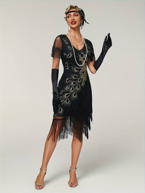 item picture 1920s vintage sequin dress party tassel short sleeve dress for and banquets beaded evening gown in stock