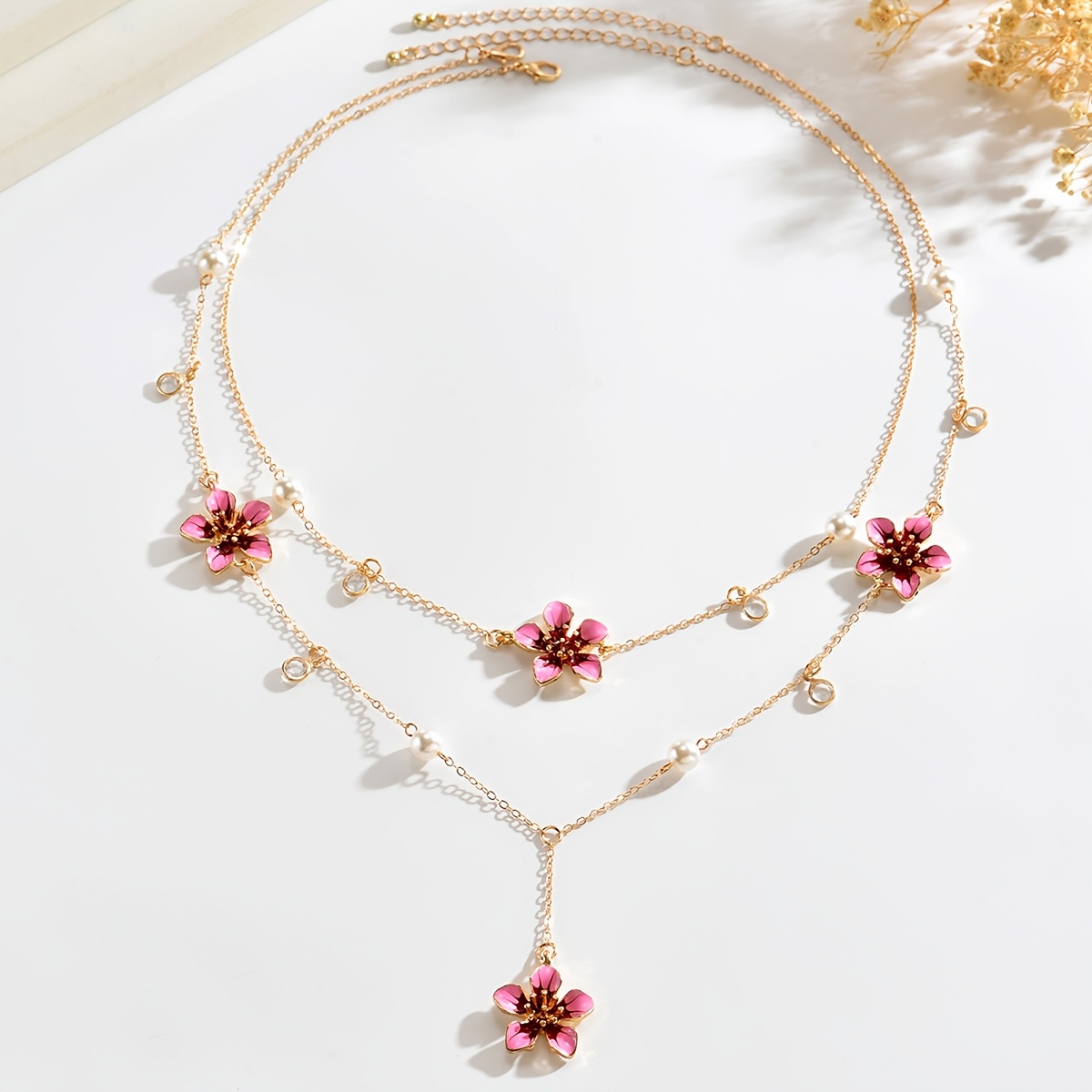 2pc Handmade Floral Pendant Y-shaped Necklace Set