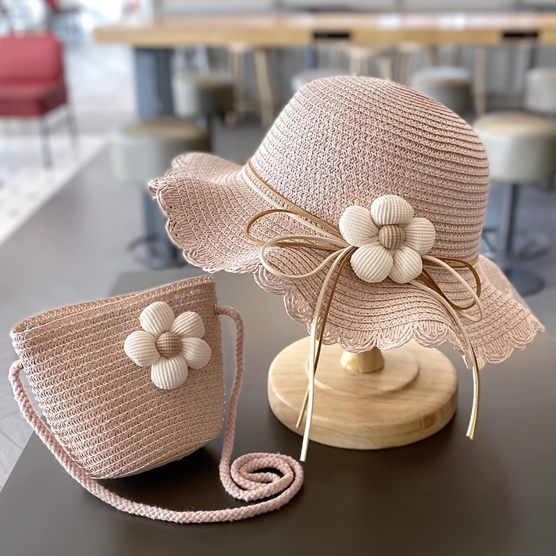 s hat set summer straw hats bag girls two piece Temu Germany