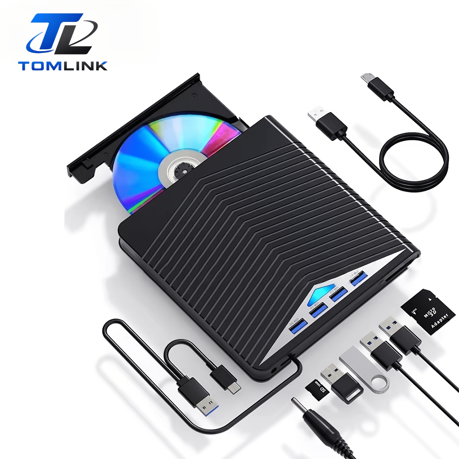 TEMU Usb 3.0 Multi-functional Docking Station, External Cd Dvd Drive, Type-c Cd Dvd +/-rw Burner. Design With 4 Usb Ports And Sd/tf Card Slots,