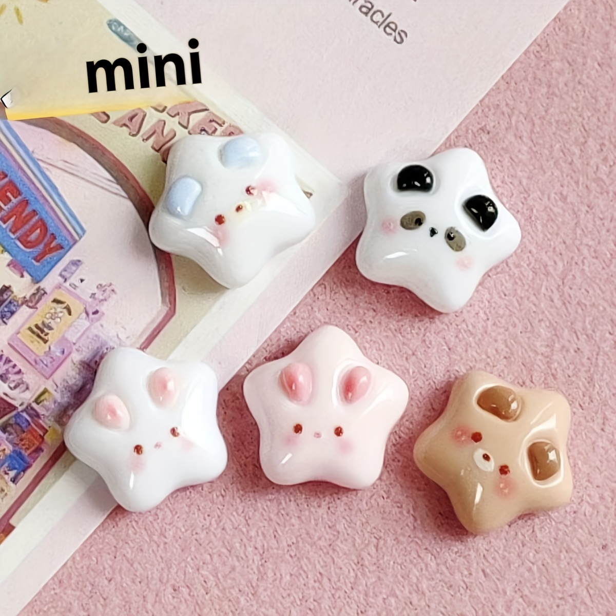 

20/30/50pcs Mini Bright Bunny Bear Pentagram Shaped Resin Charms, For Diy Mobile Phone Case Hairpin Jewelry Making