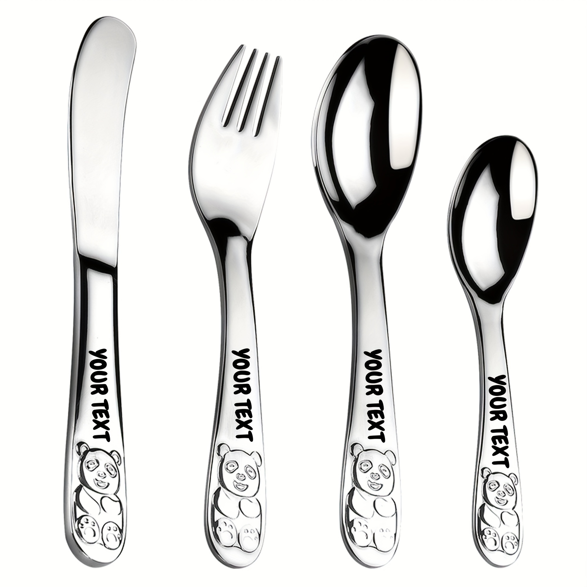 

Personalized Stainless Steel Cutlery Set, 4-piece Engraved Silverware With Custom Name, Universal Holiday Themed Flatware With Playful Panda Design - Ideal For Gifting And Special Occasions
