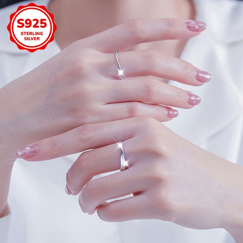 925 Sterling Silver Ring Sets for Couples with Synthetic Zirconia Twist