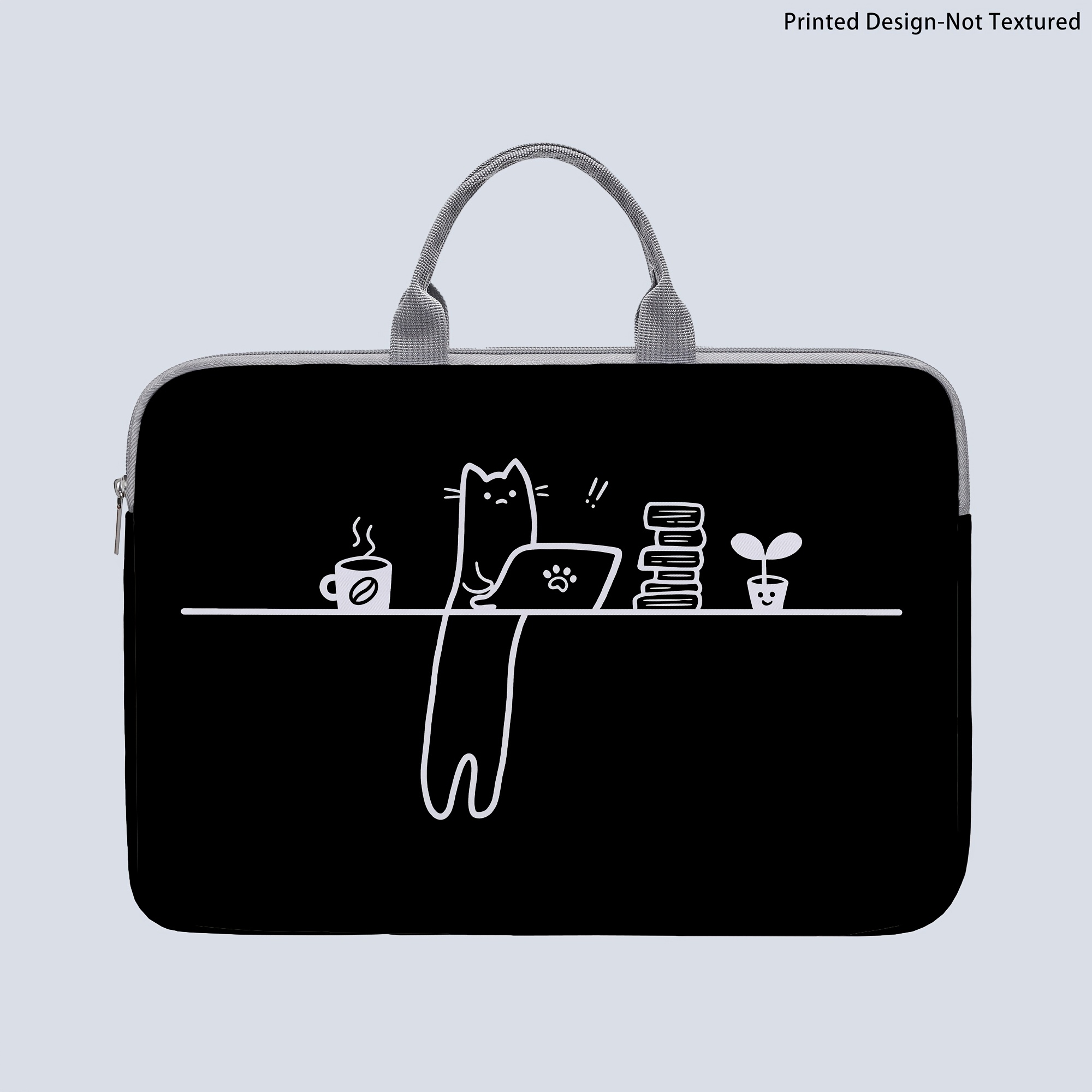 TEMU [printed Design-not Textured] Laptop Bag, Cute Cat-print Laptop Bag, Briefcase-style Fabric Bag, Suitable For 14-inch Laptops, Soft Laptop