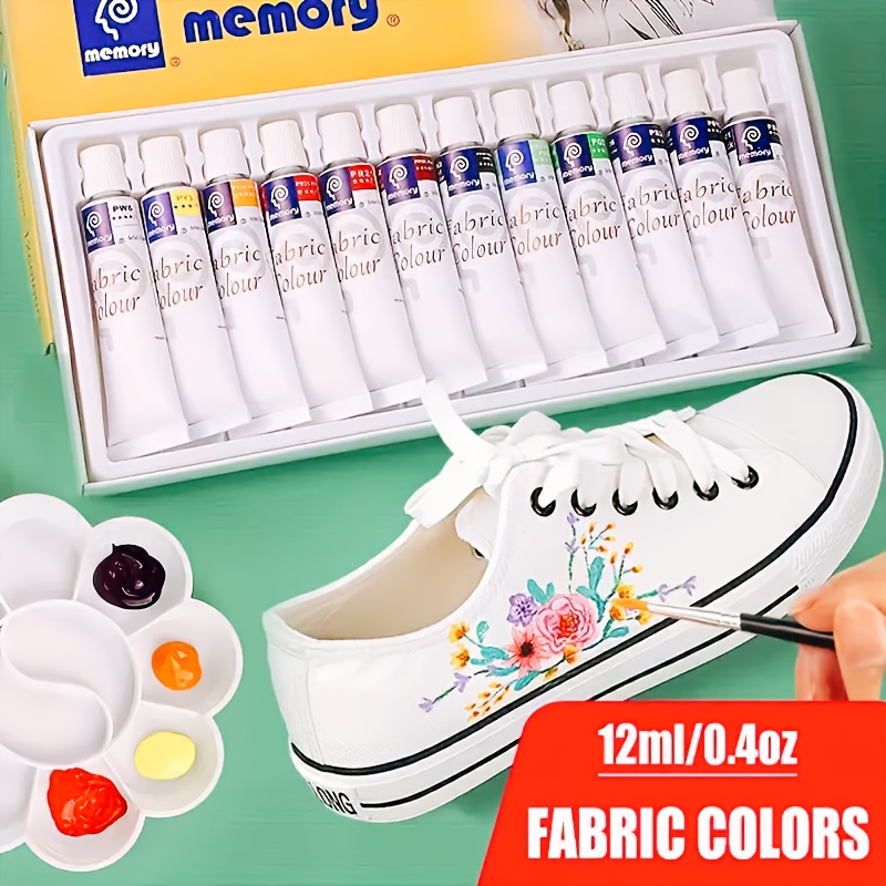 

12-color Fabric Paint Set For & Accessories - Permanent Textile Ink With Sponge , Ideal For Shoes & Canvas Crafts