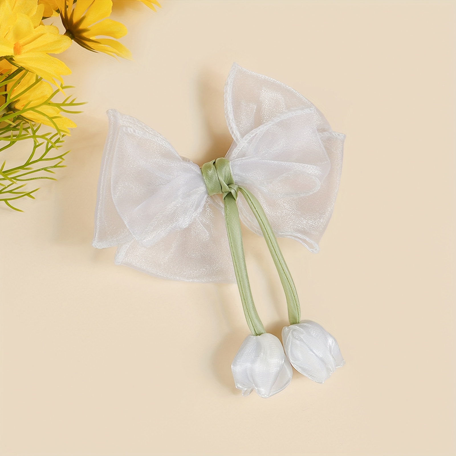 1pc bowknot tulip hair clip long tail ribbon mesh bow - Temu Oman