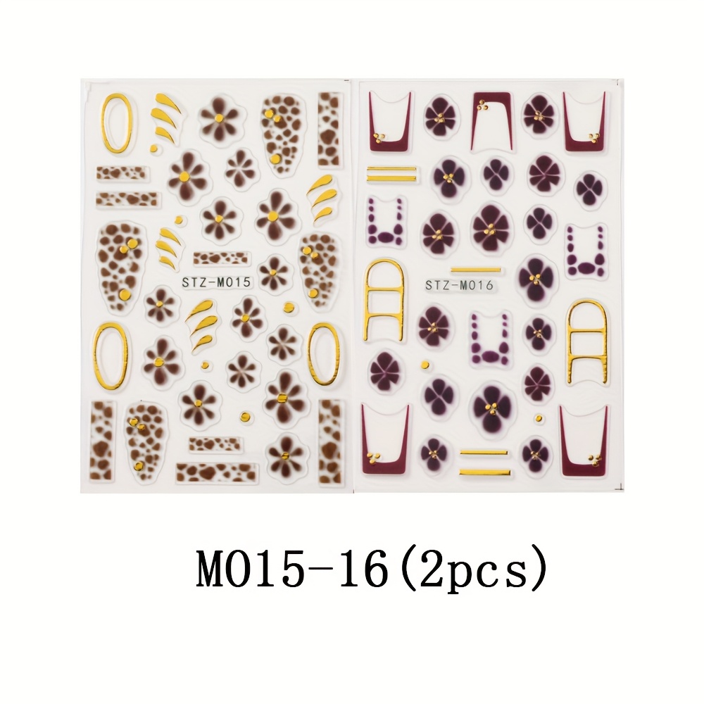 2 Sheets Autumn Winter Dark Floral Pendant Warm Tone Hot Stamping Leopard Print Self-adhesive Nail Stickers Decoration